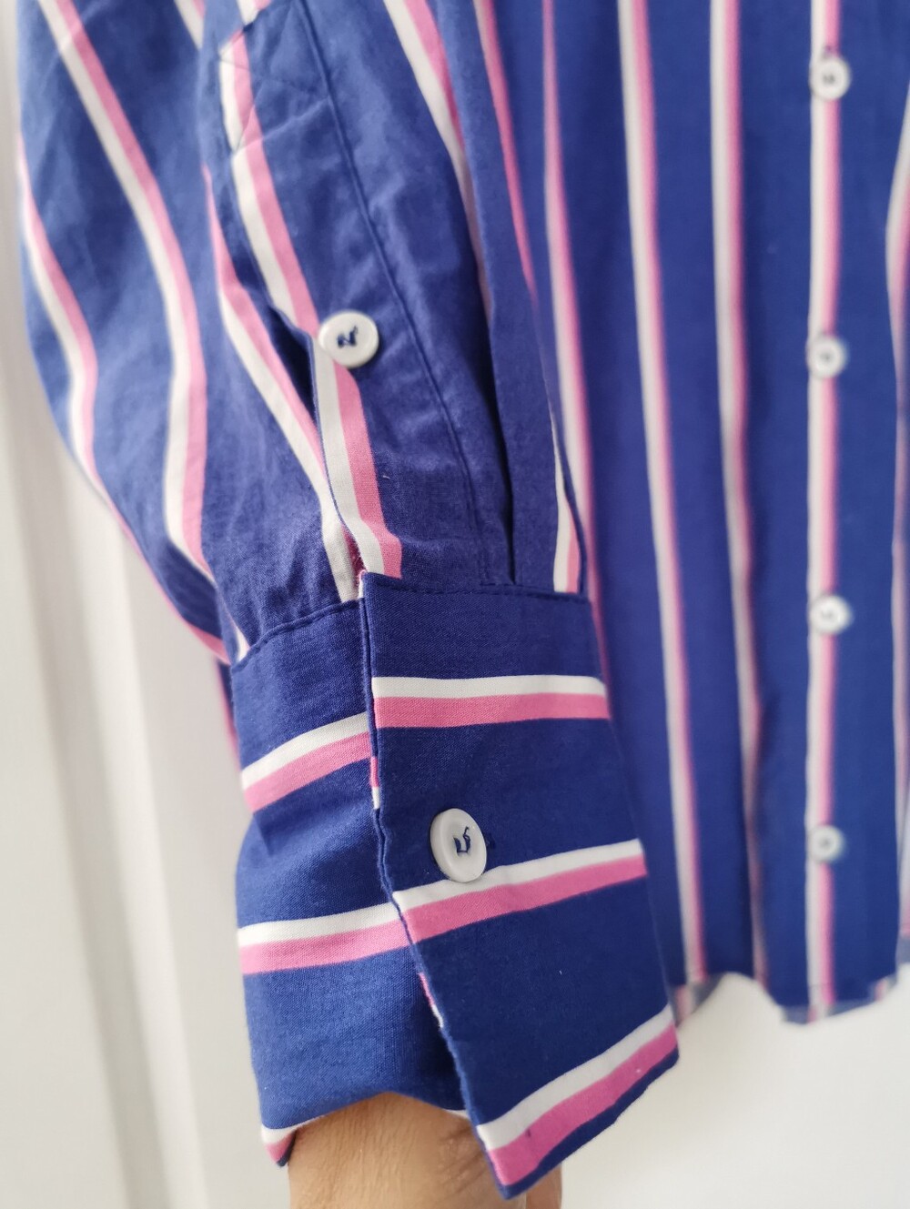 Zara Striped Poplin Button-Down Blouse Oversize SizeXS Blue Pink & white ptp 23" - Picture 5 of 9